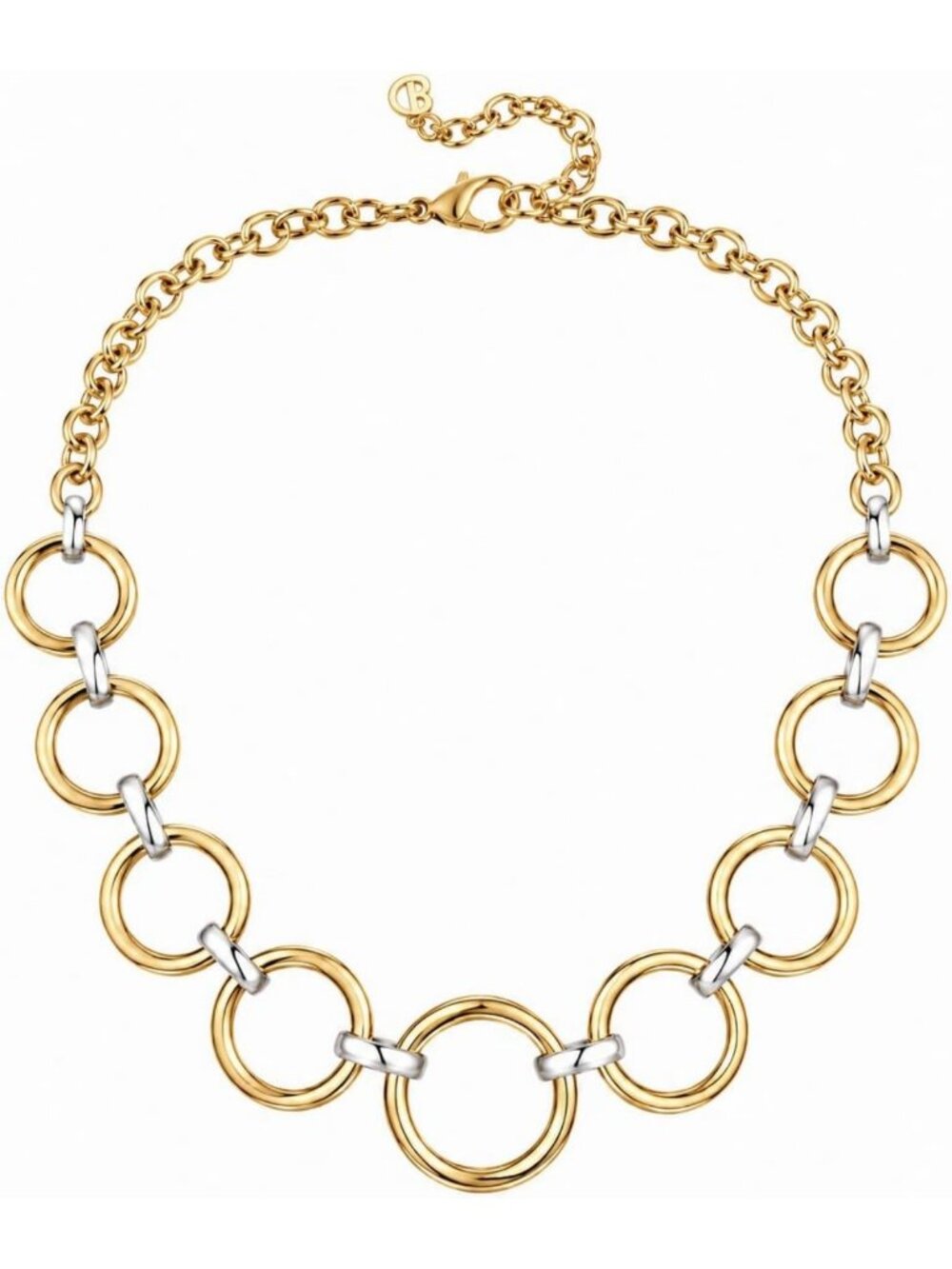 Trendy Two Tone Pendant Necklace for Women, 925 Silver Plated Layered Chain